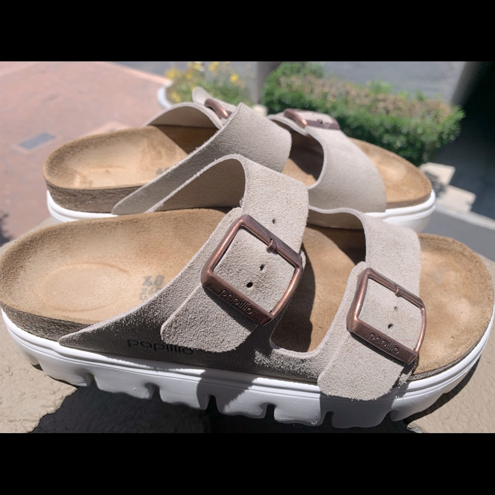 Birkenstock Arizona Chunky by Papillio Taupe suede